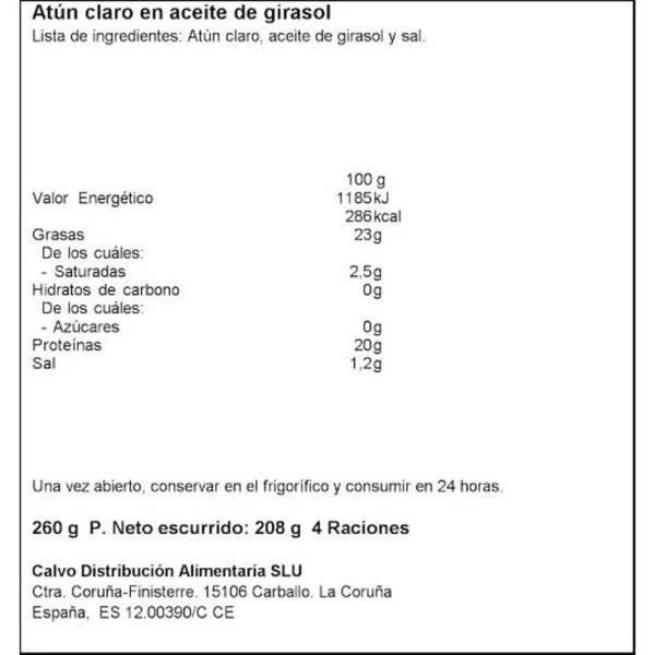 Atún Claro En Aceite De Girasol CALVO 4x65g. 4 Atún Claro En Aceite De Girasol CALVO 4x65g. - Imagen 2