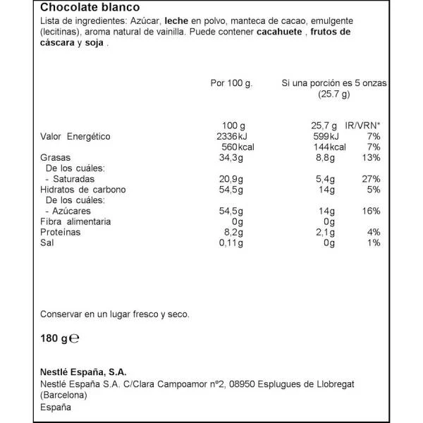 Nestlé® Chocolate Blanco Para Repostería NESTLÉ 180g. 4 Nestlé® Chocolate Blanco Para Repostería NESTLÉ 180g. - Imagen 2