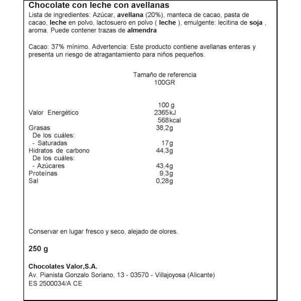 Chocolate Con Leche Y Avellanas VALOR 250g. 4 Chocolate Con Leche Y Avellanas VALOR 250g. - Imagen 2