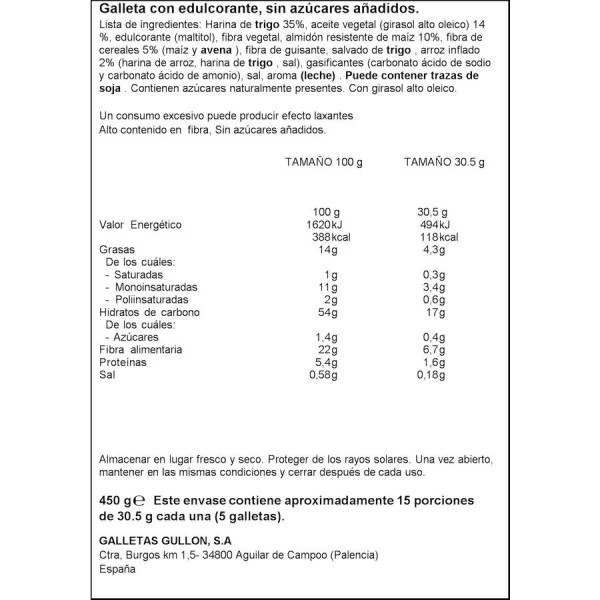 Galletas Diet-Fibra Sin Azúcares GULLÓN 450g. 4 Galletas Diet-Fibra Sin Azúcares GULLÓN 450g. - Imagen 2