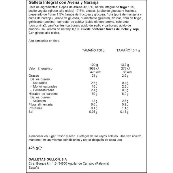 GALLETAS DIGESTIVE AVENA NARANJA "GULLÓN" (425 G) 4 GALLETAS DIGESTIVE AVENA NARANJA "GULLÓN" (425 G) - Imagen 2