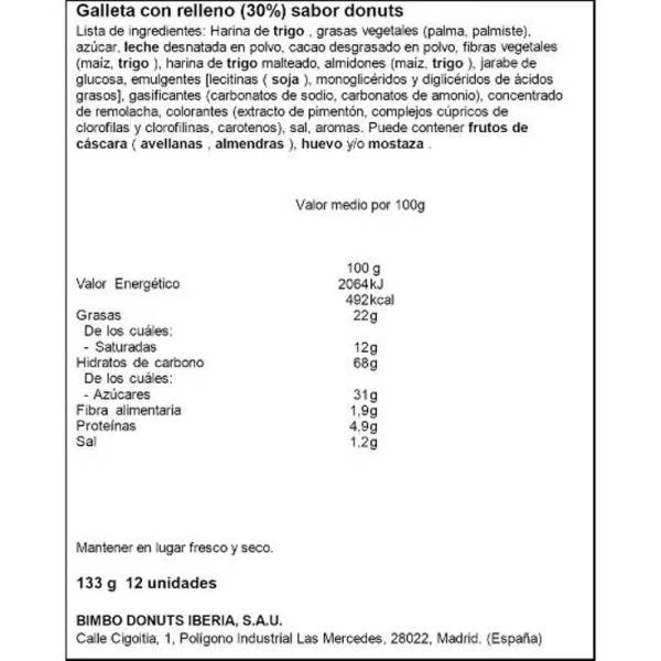 Galleta Rellena De Crema DONUTS 133 G. 4 Galleta Rellena De Crema DONUTS 133 G. - Imagen 2