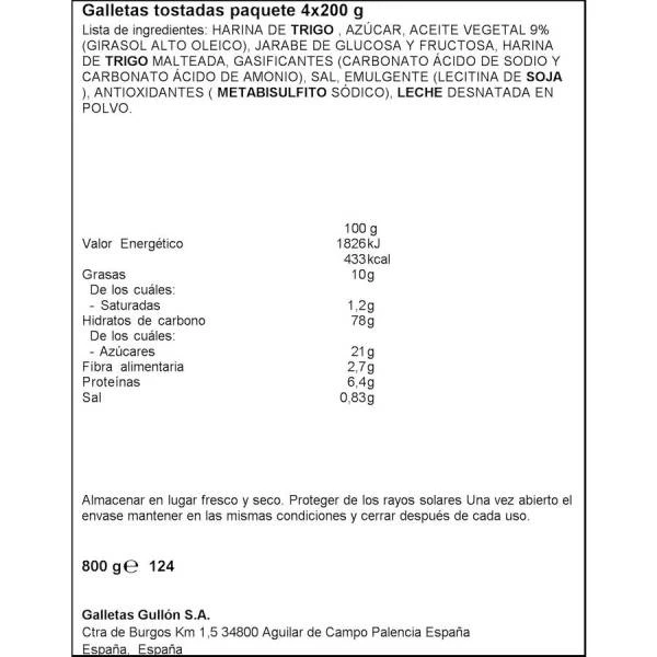 GALLETA TOSTADA 4X200G SPAR 800GR 4 GALLETA TOSTADA 4X200G SPAR 800GR - Imagen 2
