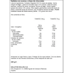 GALLETAS DE AVENA Y CHIPS DE CHOCOLATE VITALDAY "GULLÓN" (240 G) -Alimentación Especializadas Tienda galletas avenachip choco gullon pqte 240 g 1
