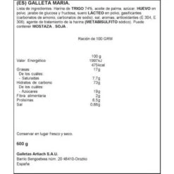 Galletas Marbú Dorada ARTIACH 600g. -Alimentación Especializadas Tienda galletas marbu dorada artiach 2