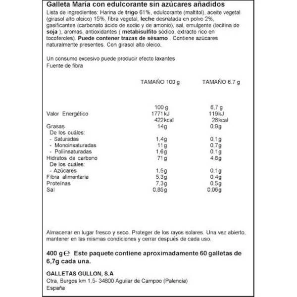 Galletas Zero Maria Dorada GULLÓN 400g. 4 Galletas Zero Maria Dorada GULLÓN 400g. - Imagen 2