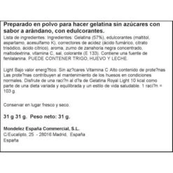 Gelatina Arándano 0% Azúcares ROYAL 31g. -Alimentación Especializadas Tienda gelatina arandano 0 azucares 1