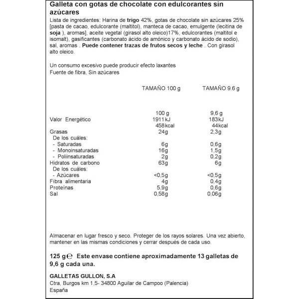 Galletas Zero Sin Azúcares Chip Choco GULLÓN 125 G 4 Galletas Zero Sin Azúcares Chip Choco GULLÓN 125 G - Imagen 2