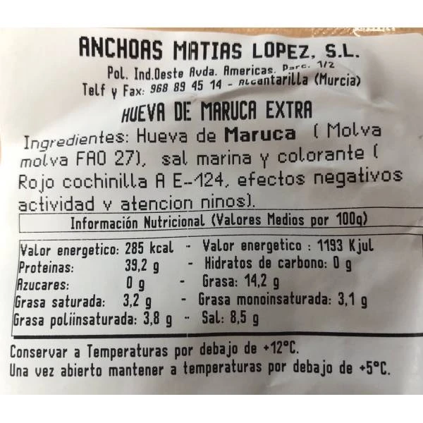 Hueva De Maruca Extra ANCHOAS MATÍAS LÓPEZ 160g. Aprox. 5 Hueva De Maruca Extra ANCHOAS MATÍAS LÓPEZ 160g. Aprox. - Imagen 3