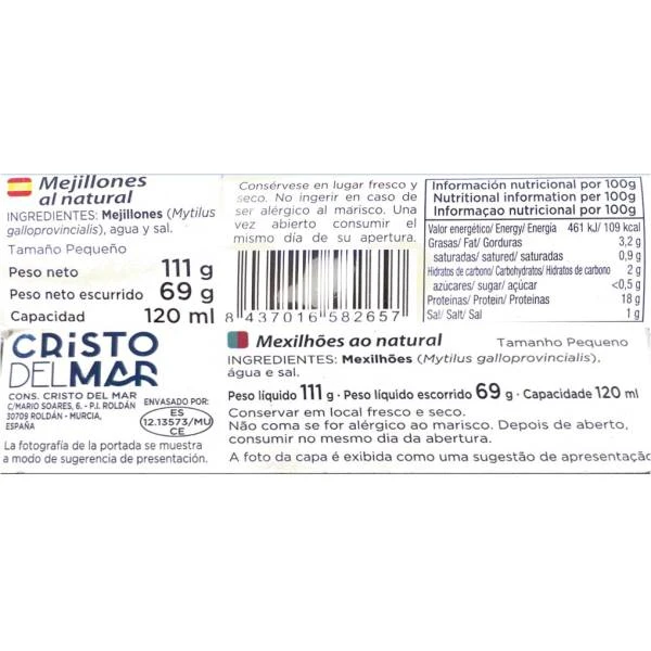 Mejillones España Al Natural Cristo Del Mar 111g. 4 Mejillones España Al Natural Cristo Del Mar 111g. - Imagen 2