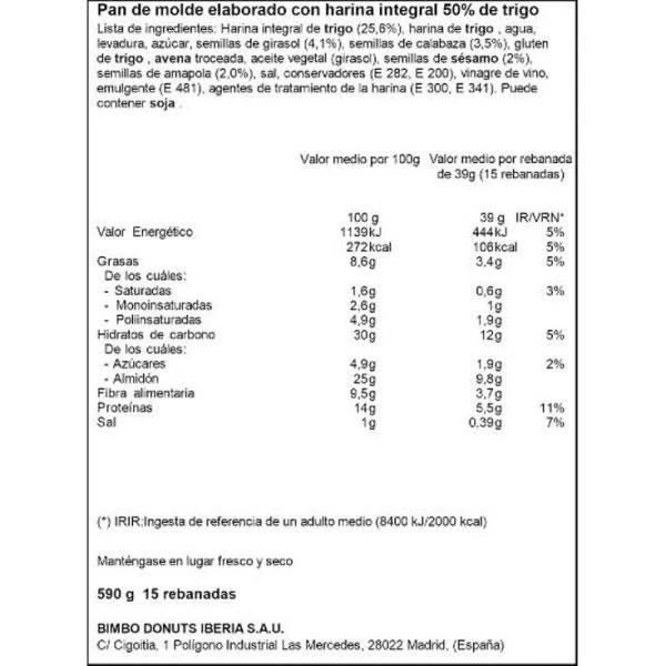 Pan De Molde Oroweat Con Pipas BIMBO 590 Gr 4 Pan De Molde Oroweat Con Pipas BIMBO 590 Gr - Imagen 2