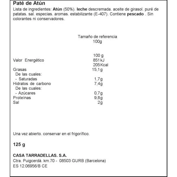 Paté De Atún CASA TARRADELLAS 125g. 4 Paté De Atún CASA TARRADELLAS 125g. - Imagen 2