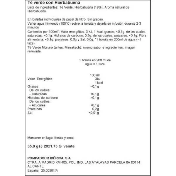 Té Verde Moruno POMPADOUR 35 G 4 Té Verde Moruno POMPADOUR 35 G - Imagen 2