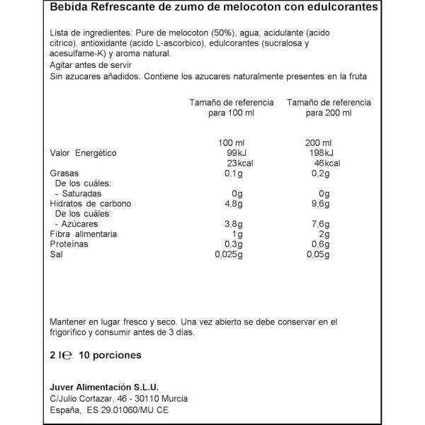 DISFRUTA Néctar De Melocotón Sin Azúcar Añadido JUVER 2l. 4 DISFRUTA Néctar De Melocotón Sin Azúcar Añadido JUVER 2l. - Imagen 2